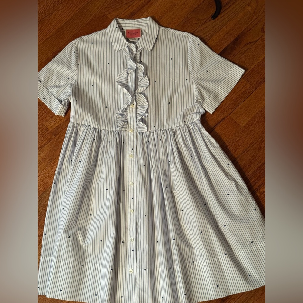 Kate Spade ♠️ Striped White Dress with Blue Hearts